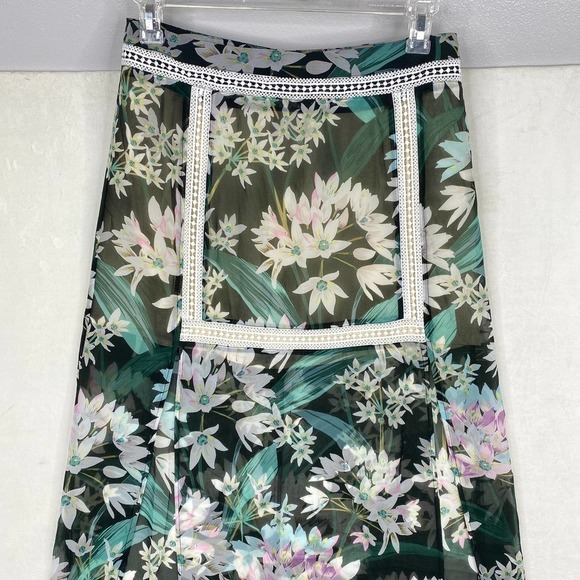 NWT Miss Me Green Tropical Floral Embroidered Skirt Side Slit Semi Sheer-Large - Picture 7 of 8